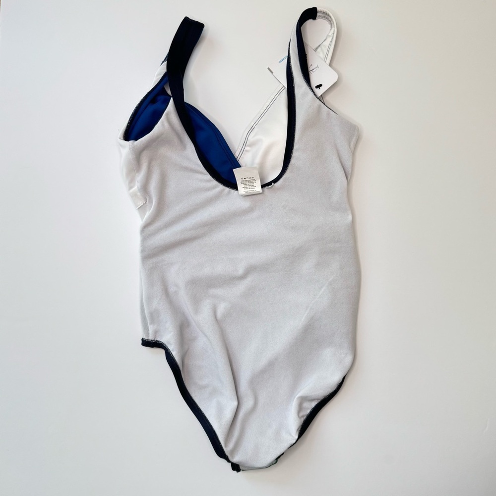 NWT DOLPHIN Aquashape Wrap Front One Piece Swimsuit Navy Capri Blue Size 8 - Picture 12 of 16